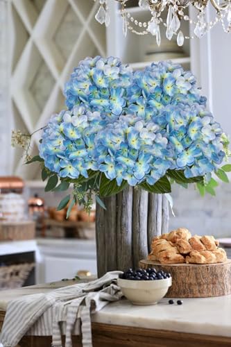 DILATATA Blue Fake Hydrangeas Real Touch Hydrangea Flowers 26" Large Artificial Hydrangea Flowers Silk Hydrangea for Wedding Bouquet, Home, Party, Store, 3pcs - color: Day Sky Blue, size: 3PCS