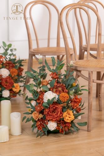 TINGE TIME Free-Standing Artificial Flower Set of 2, Table Centerpiece with Rubber Pad, Silk Fake Flower for Fall Wedding Centerpiece Archway Aisle Welcome Entrance (Terracotta) - color: Terracotta