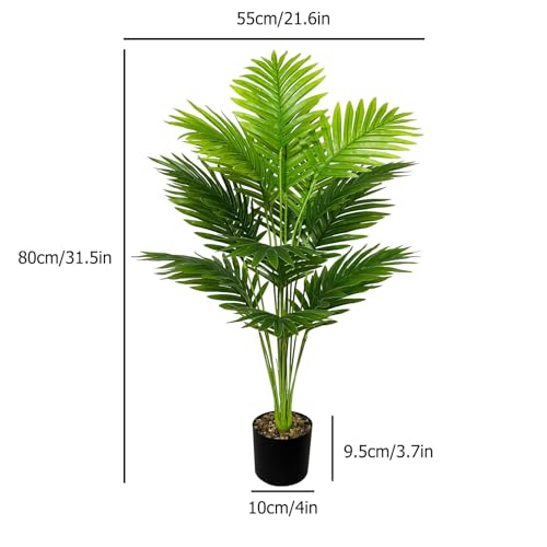 Artificial Plants in Pots Large Fake Tree Floor Faux Tropical Plants Decorative Greenry House Potted Tall for Home Office Living Room Decor Indoor Garden Outdoor (80cm Tall Palm)