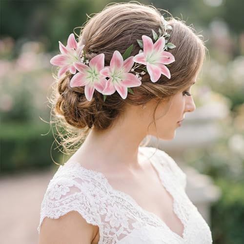 4 Bundles Pink Lily Artificial Flowers 20Heads Fake Lilies with Stems 12.2" Faux Silk Flowers for Wedding Mother's Da Baby Shower Party Easter Home Table Centerpieces Floral Arrangements (Pink) - color: Pink