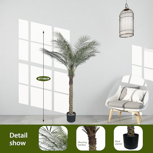 6ft Artificial Palm Tree Outdoor/Indoor, UV Resistant Faux Palm Tree with Real Bark, 72" Large Fake Silk Tree in Pot for Home, Office, Living Room, Patio, and Yard Decor - size: 6FT-S