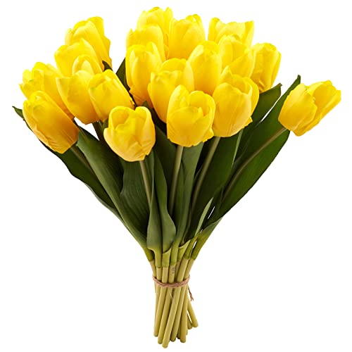 20PCS Artificial Tulips Real Touch Faux Flower Moisturizing Tulips for Photography Ornaments Home Garden Wedding Party Decor Fake Flowers (Yellow) - color: Yellow