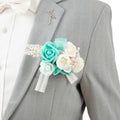 TINGE TIME Boutonniere for Men Wedding,Groom and Best Man Boutonniere for Wedding, Prom, Homecoming, Anniversary, Graduation, Christmas Dinner (1, Teal Blue & Champange) - color: Tb&cp