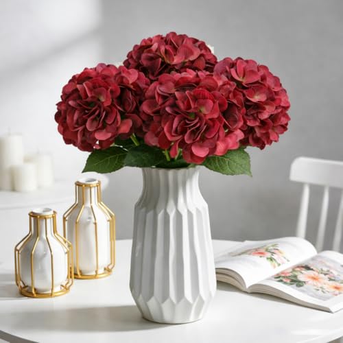 Artificial Hydrangea Flowers, Real Touch Faux Hydrangea Stems, Latex Realistic Floral Arrangement for Home Decor, Wedding Table Centerpiece, Elegant Party Decoration (Red., 4pcs) - color: Red., size: 4pcs