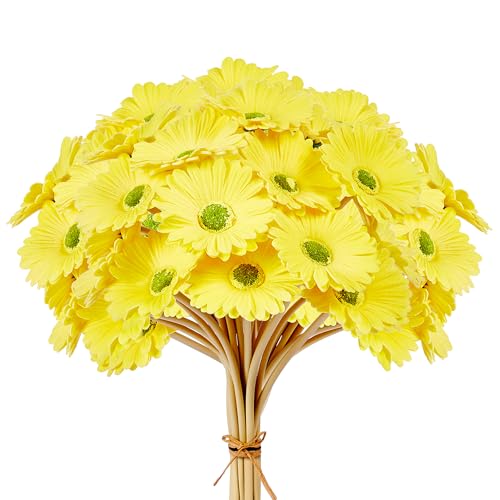 15 Pcs 15 Inch Yellow Artificial Gerbera Daisy Flowers - Fake Mums Daisies Bouquet for Wedding Decor, Party Decorations, Home Kitchen Decorations - color: Yellow - Gerbera