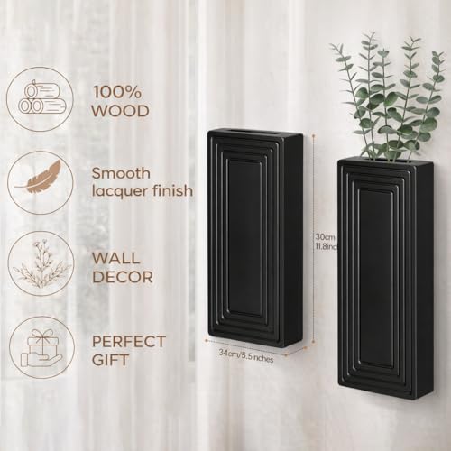 Wooden Wall Planter Vase,2 Pack Hanging Planter for Indoor Fake Plants Modern Boho Farmhouse Wall Art Decor for Home Indoor Kitchen Modern Farmhouse Bathroom Living Room Dining Room(Black) - color: Black