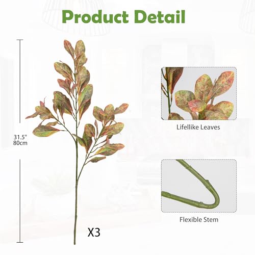 3PCS Artificial Greenery Stems 31.5 Inch Fall Faux Branches for Vase Fake Pittosporum Tobira Leaves Branches Long Stems Plants Leaf Bushes for DIY Floral Arrangement Bouquets Party Home Decor Yellow - color: Pittosporum Tobira - Yellow