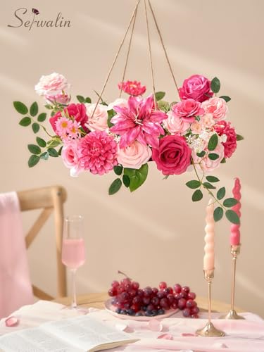 Serwalin Artificial Hot Pink & Magenta Flowers, Fuchsia Silk Fake Flowers, Pastel Pink Faux Flowers for Wedding Bouquet, Table Centerpieces, Home Decor - color: A Hot Pink, size: Square