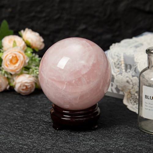 Large Rose Quartz Crystal Sphere Natural Pink Healing Crystal Ball with Stand Meditation Decorative Balls Home Decor 110-120mm/4.3-4.7" - color: Rose Quartz, size: 4.3 - 4.7 inches