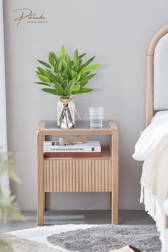 13" Fake Eucalyptus Stems in Vase with Faux Water,Artificial Plants Leaves for Shelf Desk Bathroom Farmhouse Room Coffee Table Home Decor (Eucalyptus-Pointed Leaf) - color: Eucalyptus-pointed Leaf
