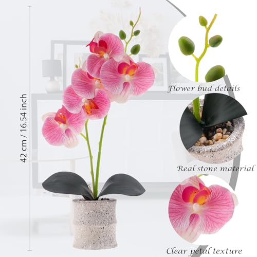 16.5 Inch Pink Fake Orchids Flowers in Pot Artificial Orchid Flowers Potted Plant Phaleanopsis Bonsia Faux Flower Decoration for Home Table Office Arrangement Centerpiece Living Room Decor - color: Pink