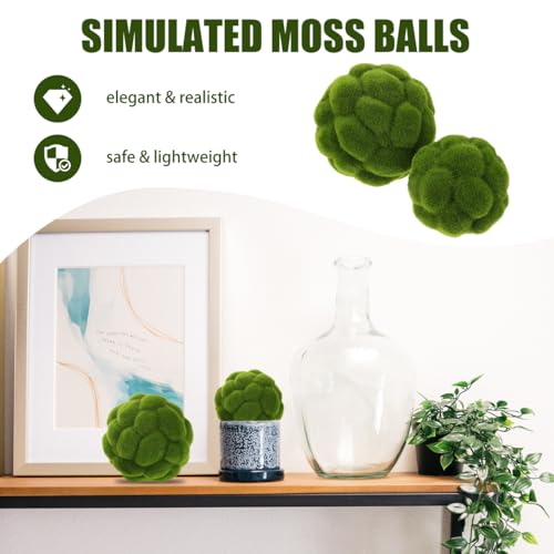 Angoily Greenery Mossy Ball 4.72 Inch Artificial Green Moss Orbs for Home Garden Office Simulated Lightweight Fade-Resistant Moss Balls Decorative Bowl Display and Event Ornament Moss Decor