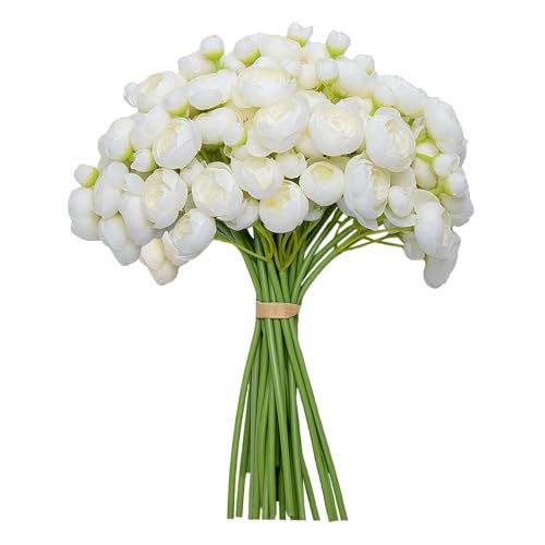 32Pcs Ranunculus Artificial Flowers, Ivory White Fake Peonies, Real Touch Silk Faux Mini Ranunculus Filler Flowers Bulk for DIY Wedding Bouquet, Vase Centerpieces, Bridal Shower Decor - color: Ivory White