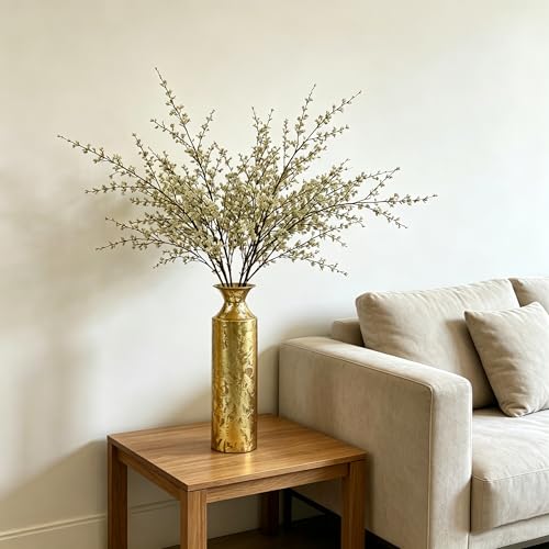 Hosley 16" High Gold Metal Decorative Tall Floor Vase - Metallic Centerpiece Vases for Floral Arrangements Home Decoration - Flower Bucket Vases for Gift, Spa, Reiki Meditation Settings O5 - Set of 1 - color: Gold, size: 16" High