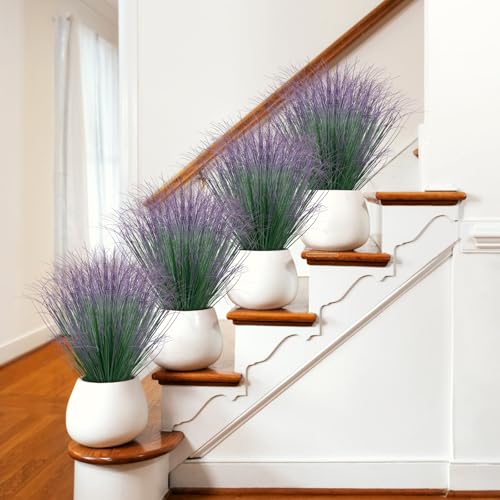 48Pcs Artificial Grass Plants, Faux Shrubs Wheat Grass, Artificial Tall Grass Fake Plants for Outdoor Decor,Artificial Greenery Stems Weed for Room Indoor Home Decor（Green Purple Tail） - color: Green Purple Tail, size: 48Pcs