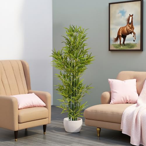 Christopher Knight Home Alene Set of 2 60.75''H Artificial Tree Indoor, Artificial Bamboo Tree with Nursery Pot, Faux Tree with Black Plastic Pot for Living Room, Artificial Plant for Home Decor,Green - color: Green/60.75''h