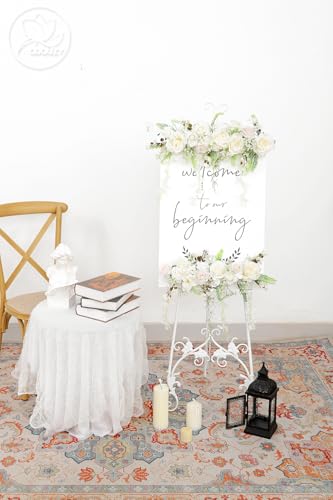 Odouzy Pack of 2 Wedding Arch Decorations Artificial Hanging Flowers Floral Swag for Welcome Sign Backdrop Balloon Arch Home Party Bridal Ceremony Reusable White Rattan - color: White Rattan