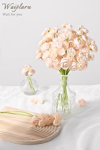 Waipfaru Ranunculus Artificial Flowers, 18Pcs 14In Fake Peonies Artificial Flowers, Faux Flower for Vase Silk Flower Real Touch Faux Peony Bulk for DIY Wedding Bouquet Home Bridal Shower Decor - color: Champagne, size: 18Pcs