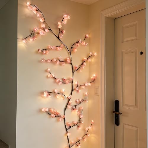 Cherry Blossom Lights,48 LED Tree Branch Lights for Wall, Artificial Flower String Lights,Cherry Blossom Vine Lights for Bedroom with USB,8Lighting Modes for Party Wedding Outdoor Decor(47in) - color: Sakura 47IN
