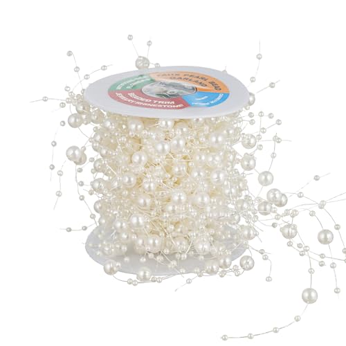 13Feet Pearl String Spool Roll for Floating Candles Faux Pearls Strands Garland for Vase Filler Wedding Centerpiece Christmas Table Decor (Ivory) - color: Ivory