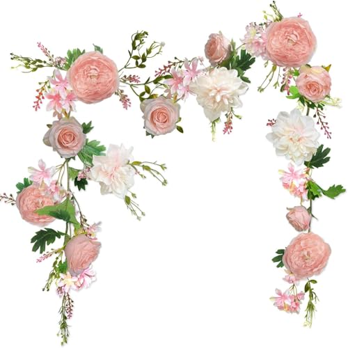 Rose Flower Vine, Peony Garland, Flowers for Backdrop Decoration, 6' Length, Floral Garland for Wedding Decor Home Table Runner Mantle Decoration - color: Peach Peony Garland