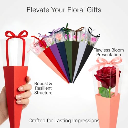 RAINFLOW Flower Wrapping Bags - 16 Pcs Single Rose Sleeves Flower Sleeves for Bouquets,Single Flower Bags Plastic Flower Wrap for Wedding Birthday Valentine’s Day Gifts Wedding Birthday Mother's Day Floral Arrangement