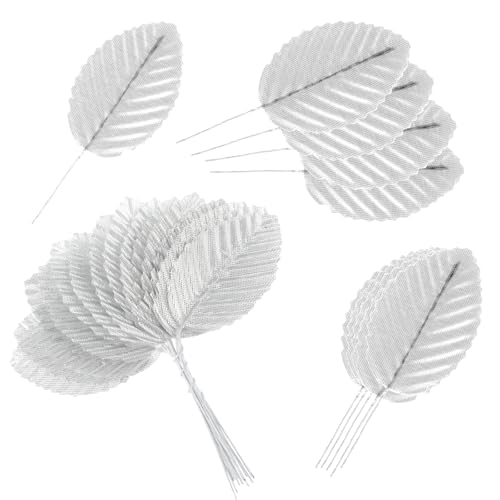 200 Pcs Silver Leaves for Crafts - Artificial Silk Faux Wired Single Leaf Wire Crafts Leaves - Plastic Artificial Flowers - For DIY Home Wreath, Wedding, Christmas - color: Silver