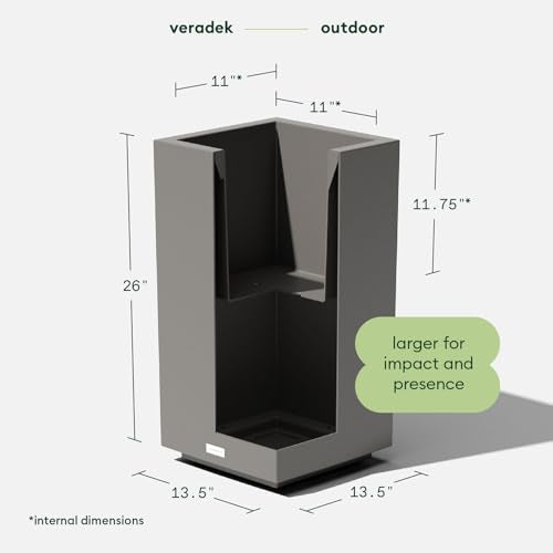Veradek Block Series Pedestal Planter - Tall Planter for Indoor or Outdoor Front Porch | All-Weather Use with Removable Insert Bucket | Modern Décor for Flowers, Tall Trees, Faux Plants - color: Gray, size: 26"H x 13.5"W - 2 Pack