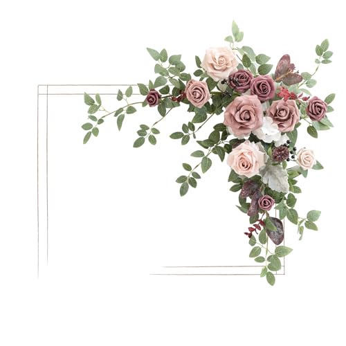 Ling's Moment Wedding Artificial Welcome Sign Flowers Swag Arch Floral Garland Decorations Dusty Rose Mauve For Ceremony Reception Entrance Entryway Party Banquets Easel Home Outdoor(NOT INCLUDE SIGN) - color: Dusty Rose & Mauve
