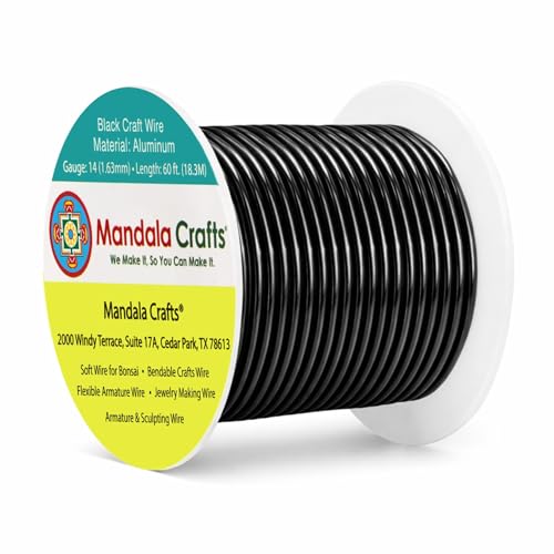 Mandala Crafts 14 Gauge Anodized Aluminum Craft Wire for Jewelry Making - 60 FT Colored Flexible Black Wire - Bendable for Bonsai Armature Crafting Sculpting - color: Black, size: 14 Gauge
