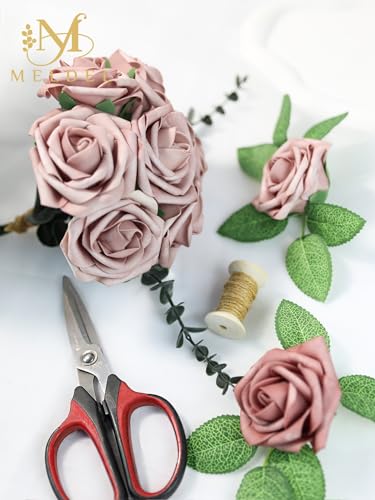Artificial Flower 100pcs Real Touch Dusty Pink Rose Fake Foam Roses with Stems for DIY Wedding Bouquets Gifts Bulk Crafts Faux Floral Centerpieces Arrangements Home Party Tables Decorations - color: Dusty Pink, size: 100Pcs