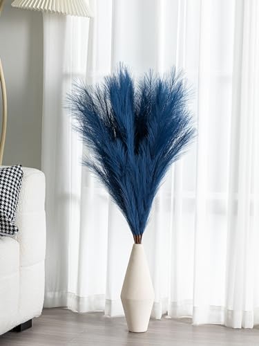 6 Stem Blue Pampas Grass Tall 43",Large Faux Pampas Grass Artificial Feathers Bulk for Boho Home Wedding Decor,Decorations for Living Room