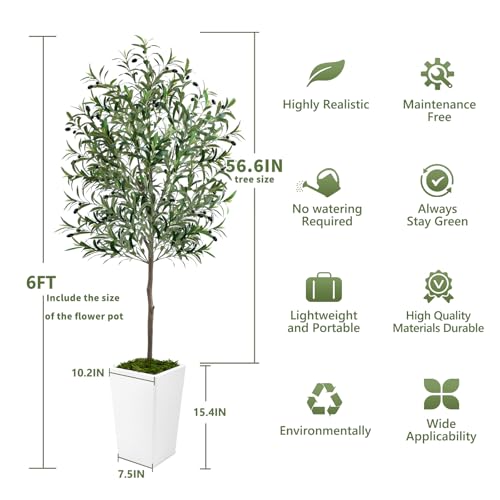 Olive Trees Artificial Indoor 6ft, Tall Faux Silk Plant with Pot, Realistic Leaves and Natural Wood Trunk Fake Trees with Lifelike Fruits for Home Office Decor Bedroom Livingroom Entryway Housewarming - color: 6 Ft