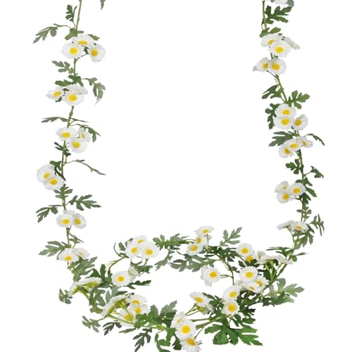 2 Pcs Wildflower Garland Spring Flowers Garland 12 FT White Artificial Daisy Flowers and Leaves Faux Floral Vine for Mantle Baby Shower Wedding Arch Porch Staircase Summer Decor - color: White