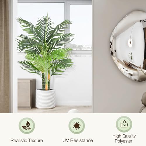 4ft Tall Triple Golden Cane Palm Artificial Tree Large Tropical Palm Tree UV Resistant Fake Plant in Pot for Indoor Outdoor Big House Living Room Outside Patio Office Home Decor 1Pack - size: 4ft
