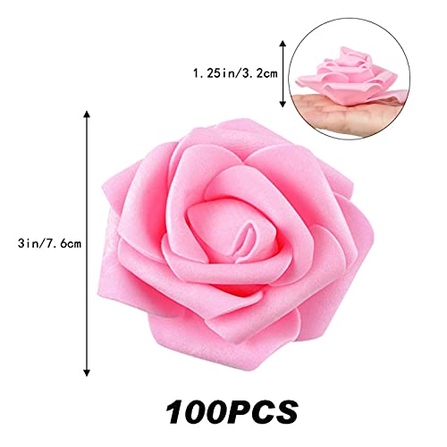 Artificial Rose Flower Heads, 100pcs Pink Foam Roses Bulk Artificial Flower for DIY Wedding Bouquets Centerpieces Arrangements Party Baby Shower Home Decor (Stemless, Pink) - color: Pink, size: 100PCS