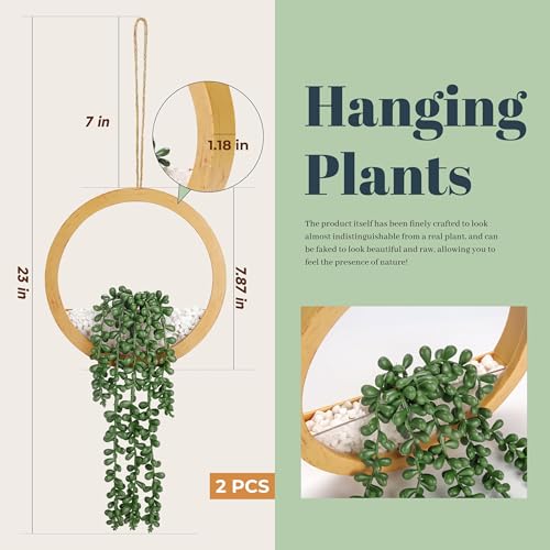 Der Rose 2 Pack Boho Wall Decor Fake Plants 15" Hanging Artificial Succulents Plants for Bohemian Living Room Bathroom Accessories - color: Wood Color