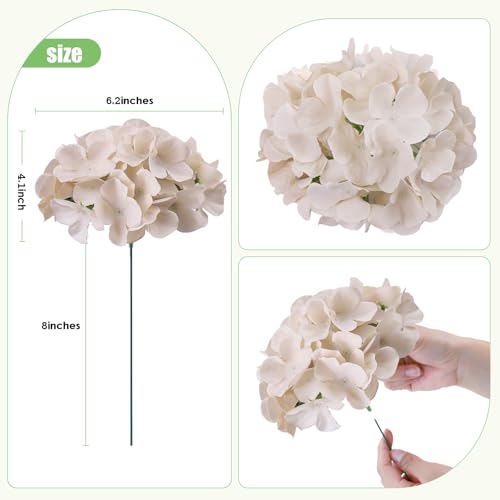 AVIVIHO 65pcs Fake Flowers Beige Hydrangea Artificial Flowers Bulk (Not Squished, No Steaming Need) Silk Flowers with Stems for Wedding Decor,Home,Baby Shower,Table Centerpieces Decoration - color: Beige, size: Medium