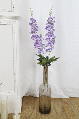 8PCS Purple Delphinium Artificial Flowers 33.5'' Faux Delphinium Bulk Long Stem Silk Larkspur Flowers for Tall Vase Home Wedding Garden Table Decor(Purple) - color: Purple