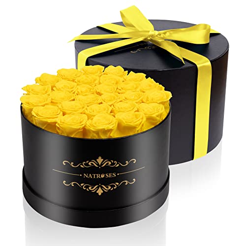 NATROSES Gifts for Her 27 Piece Forever Preserved Roses in a Box, Preserved Flowers for Delivery Birthday, Flowers Gifts for Mothers Day, Yellow - color: Yellow, size: 27 Roses