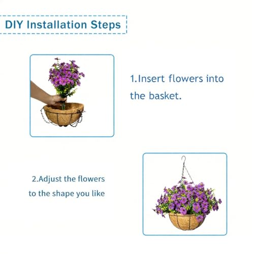 Artificial Hanging Flowers for Outdoors with Basket,UV Resistant Realistic Faux Hanging Plants Outdoor Artificial Flowers for Outdoors Basket for Yard Porch Patio Garden Home Decor,12 Bundles(Fuchsia) - color: Fuchsia