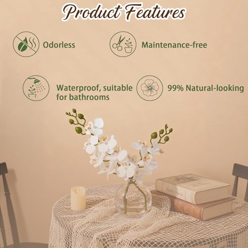 2PCS White and Apple Green Orchid Artificial Flowers Fake Flowers Small Fake Plant Table Shelf Decor Flower with Vase Fake Water - color: Jsorchid-applegreen White