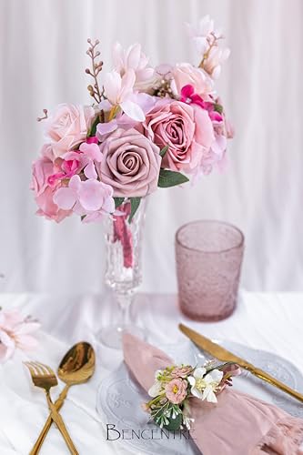 Hot Pink Wedding Centerpieces Flowers Set of 6 Mini Bridesmaid Bouquets Posy Bouquet Pre-Made Wedding Flowers Centerpieces for Tables Artificial Flowers - color: Hot Pink