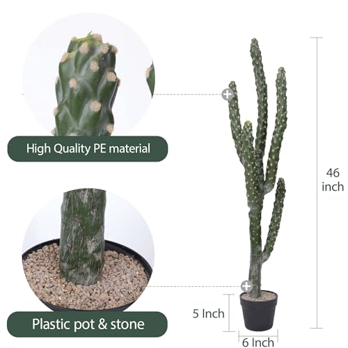 46Inch Artificial Cactus Faux Cacti Fake Cactus Saguaro Potted Plants for Indoor Outdoor Home Offices Store Decoration