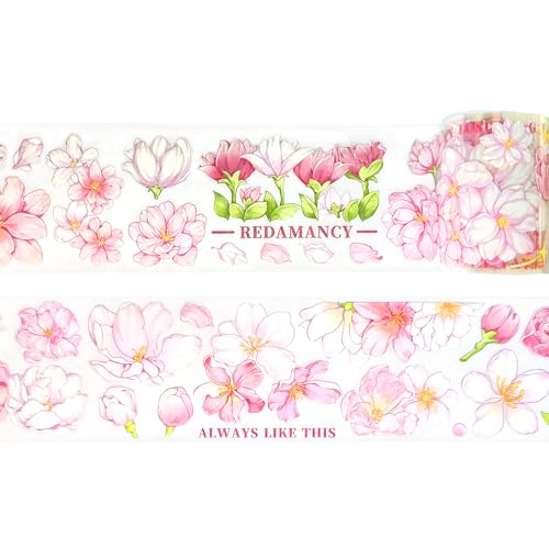 1Roll Laser Flower Wide PET Tape, Floral Decorative Transparent Tape Adhesive Crafts Tapes for DIY Journals Planners Scrapbook Supplies