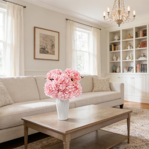 6PCS Realistic Artificial Silk Hydrangea Flowers, Premium Fake Hydrangea Flowers Bouquet with Stems, Full Faux Hydrangea Blooms for Home Wedding Table Party Office Decorations(Light Pink) - color: Light Pink