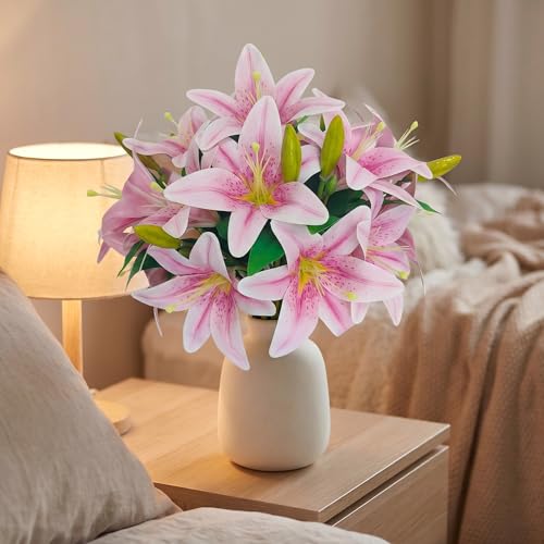 ATFL Artificial Lilies Flowers,9 Pcs Faux Lily Flowers,16''Tiger Lily Branches with 2 Full Blooms and 1 Bud,Faux Fake Lilies Plants for Wedding Bouquet Floral Arrangements (9, Purple) - color: Purple