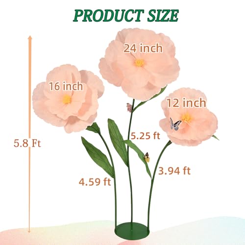 5.8 Ft Giant Artificial Flowers,Large Paper Flower,Huge Poppy Flowers Decoration for Wedding,Hotel,Office,Window Display and Home Farmhouse Decor(Champagne) - color: Light Chanpagne