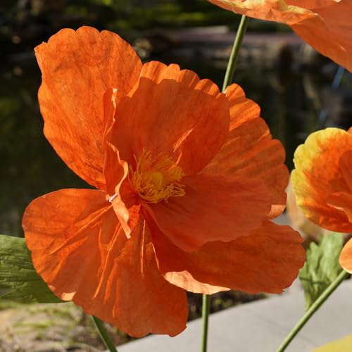 Giant Flowers,Oversized Artificial Flower with Gradient Petals,Large Paper Floral Decor with Stand for Wedding Backdrops, Event Parties, Photo Booth Props, Home Decoration (Orange) - color: Orange