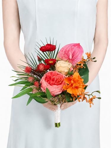 Rinlong Tropical Pink Bridesmaid Bouquet for Wedding, Prom, Homecoming | Silk Bridal Bouquet, Destination Friendly - color: 06-tropical